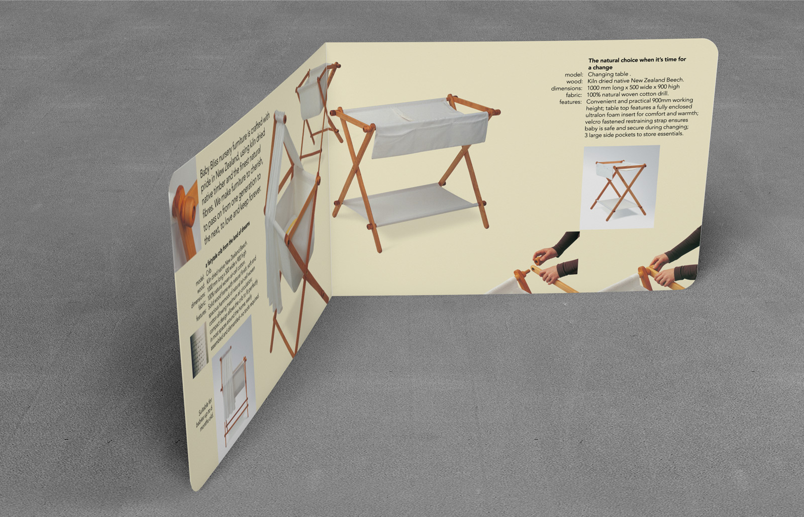 BabyBliss nursery furniture collection A5, bifold landscape brochure