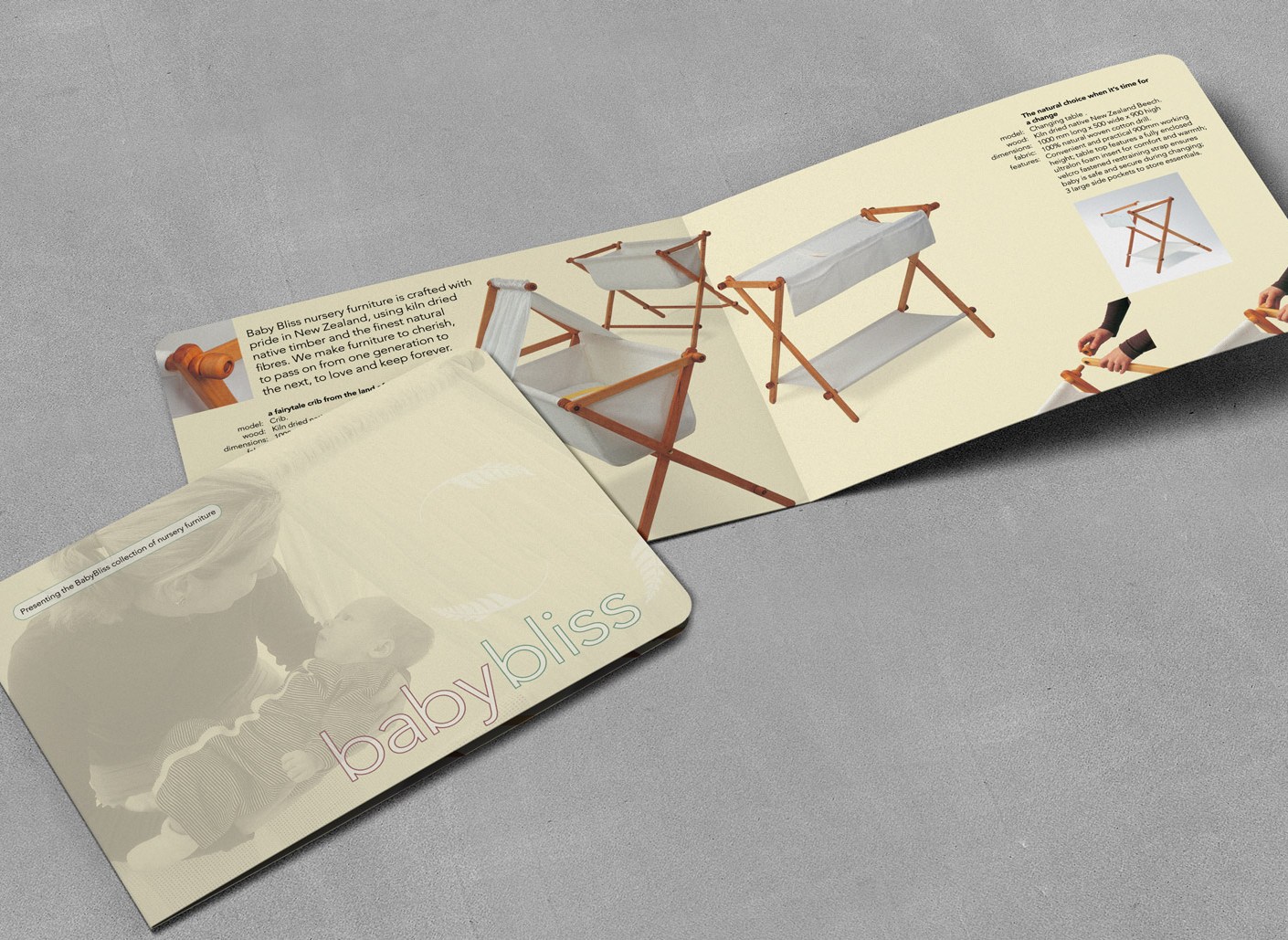 BabyBliss nursery furniture collection A5, bifold landscape brochure