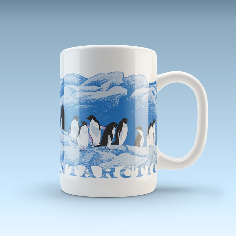 Adelies on ice - Antarctica wildlife art design coffee mug