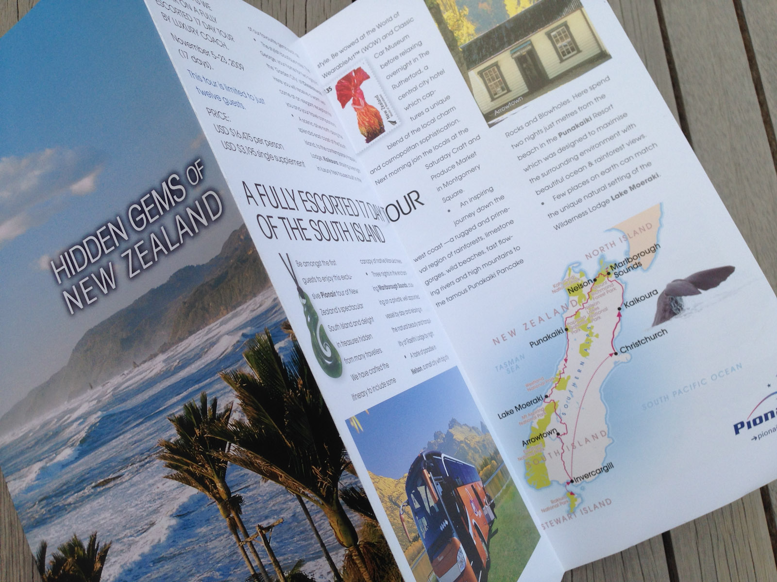 Hidden Gems of New Zealand, one of a set of 3 escorted tour direct mail brochures designed for the 2009 direct mail campaign to Pionair’s past traveller database and affluent travel agents in the U.S. and the rest of the world