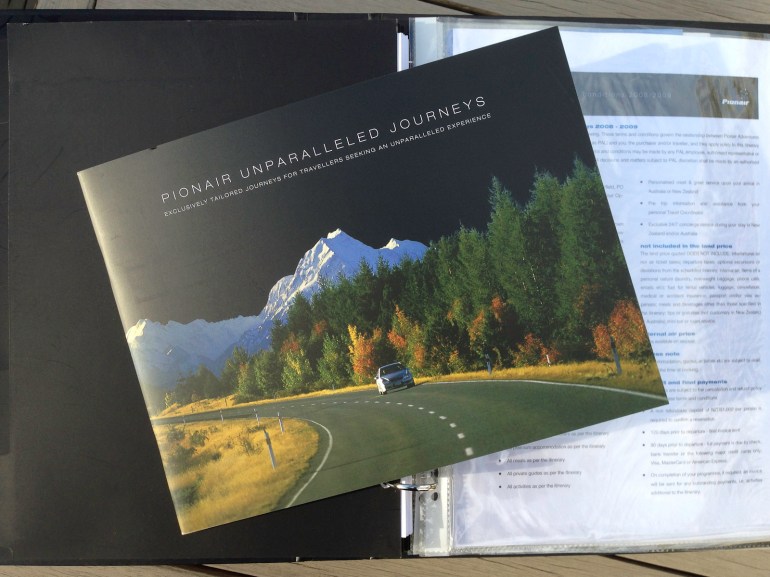 Pionair Unparalleled Journeys travel brochure, booklet format cover.