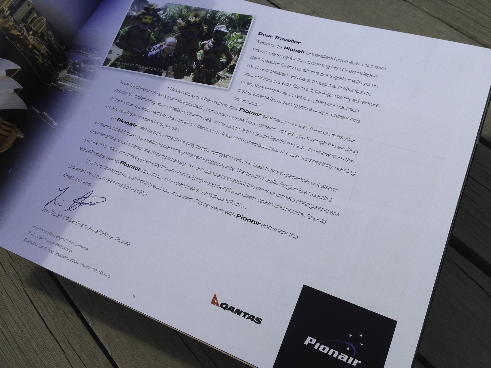 Pionair Unparalleled Journeys travel brochure, booklet format. Dear Pionair traveller letter.