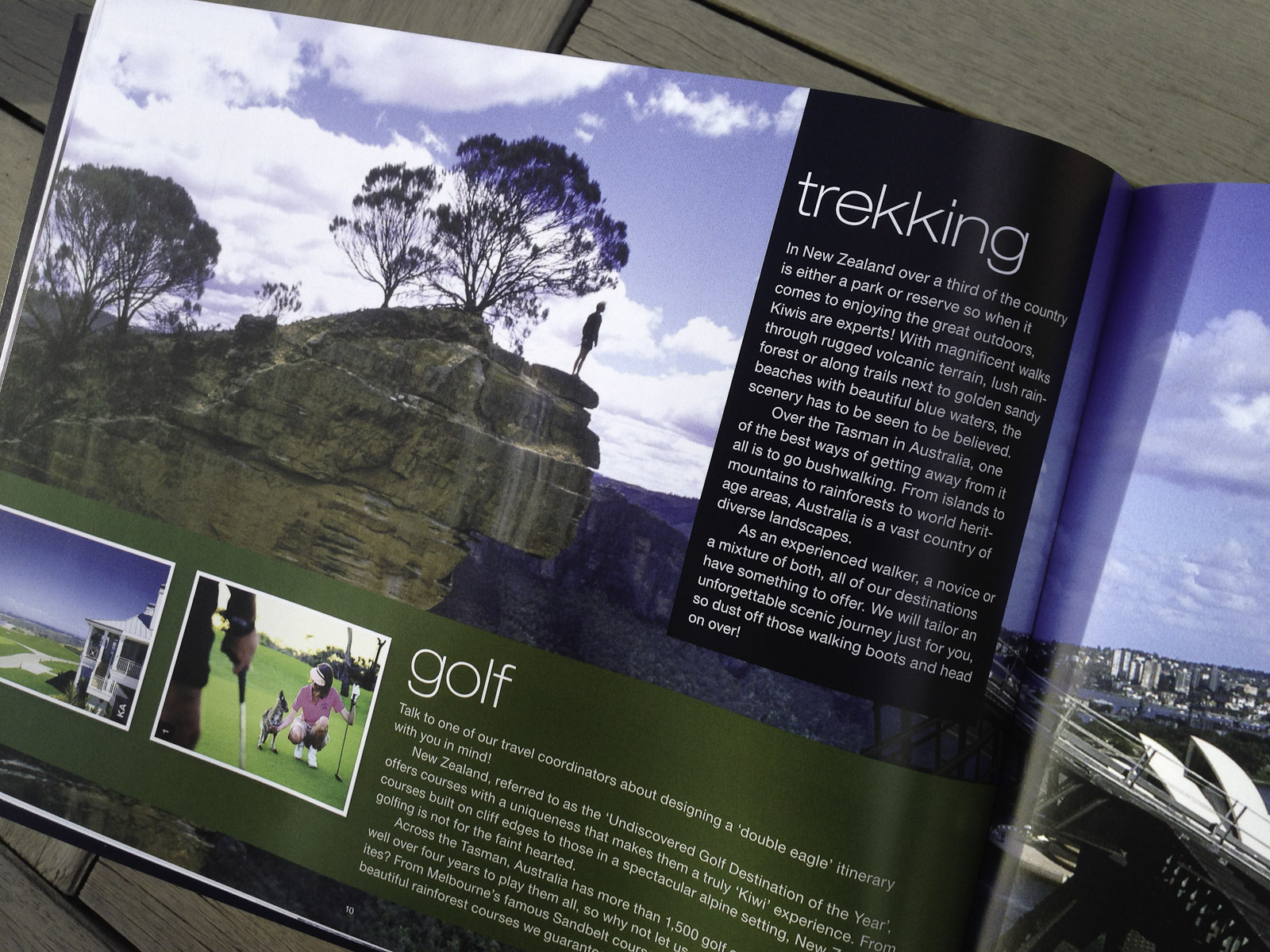 Pionair Unparalleled Journeys travel brochure, booklet format. Trekking, golf page.