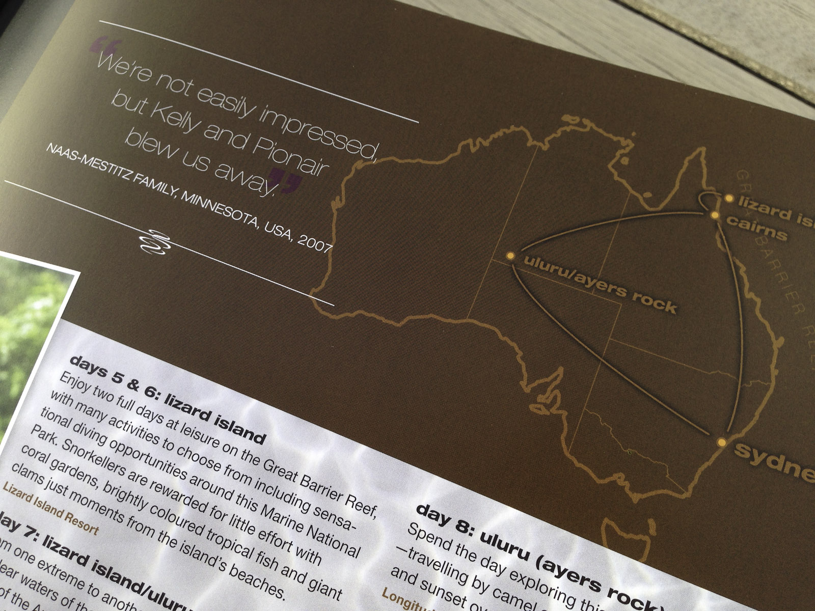 Pionair Unparalleled Journeys travel brochure, booklet format. Australia map. We're not easily impressed but Kelly and Pionair blew us away.