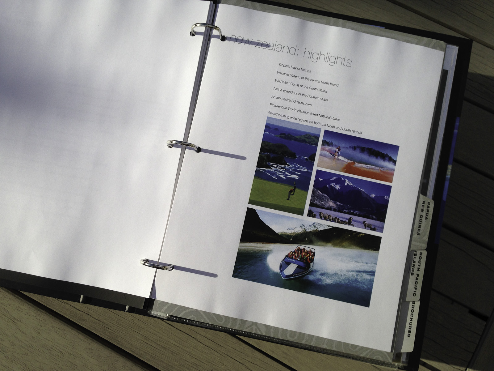 A New Zealand highlights sample page.