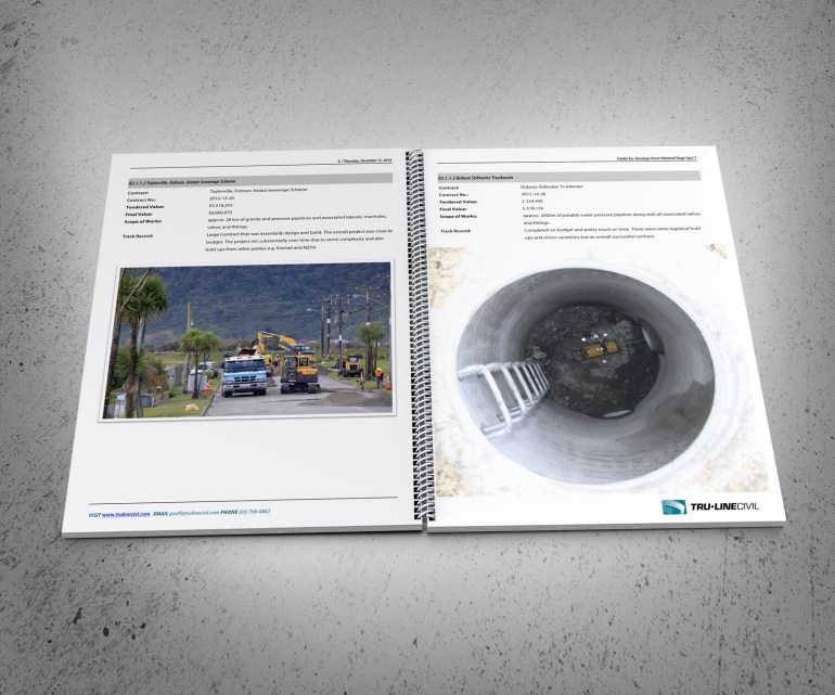 Typical track record spread. TruLine Civil Tender bid document