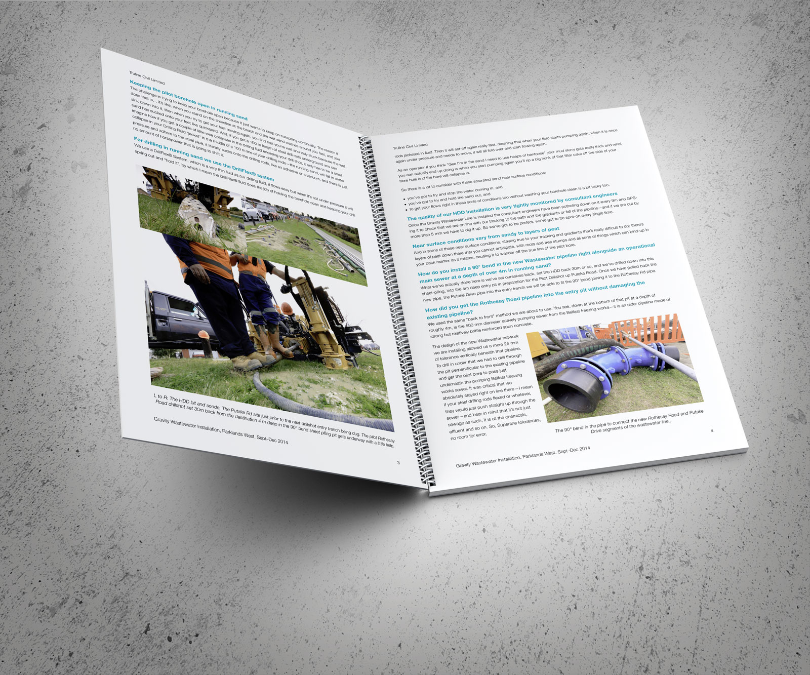 Inside spread of TruLine Case Study Parklands West sewage main case study.