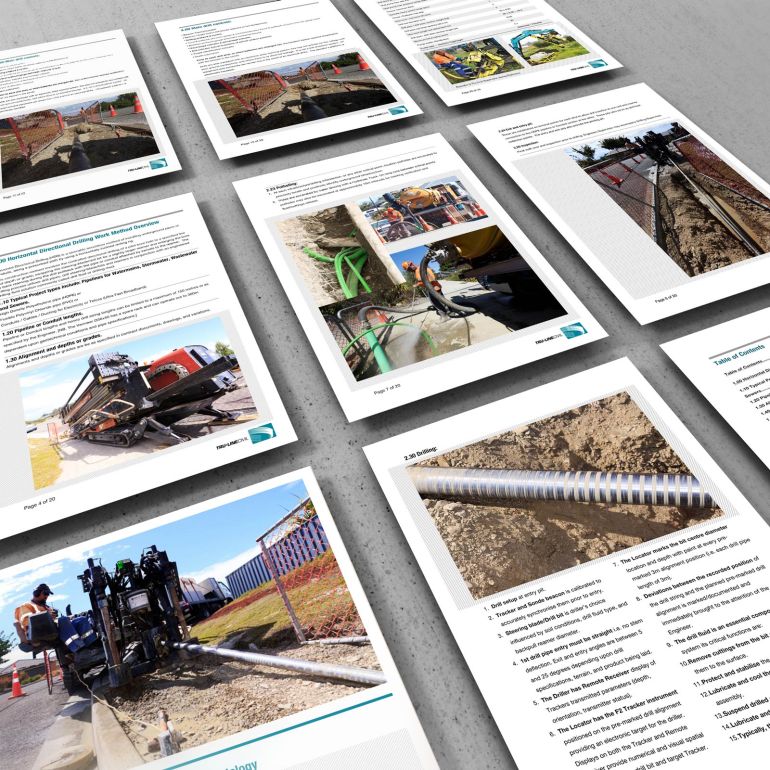 TruLine Capabilities Profile document, Horizontal Directional Drilling Methodology 9 page montage.