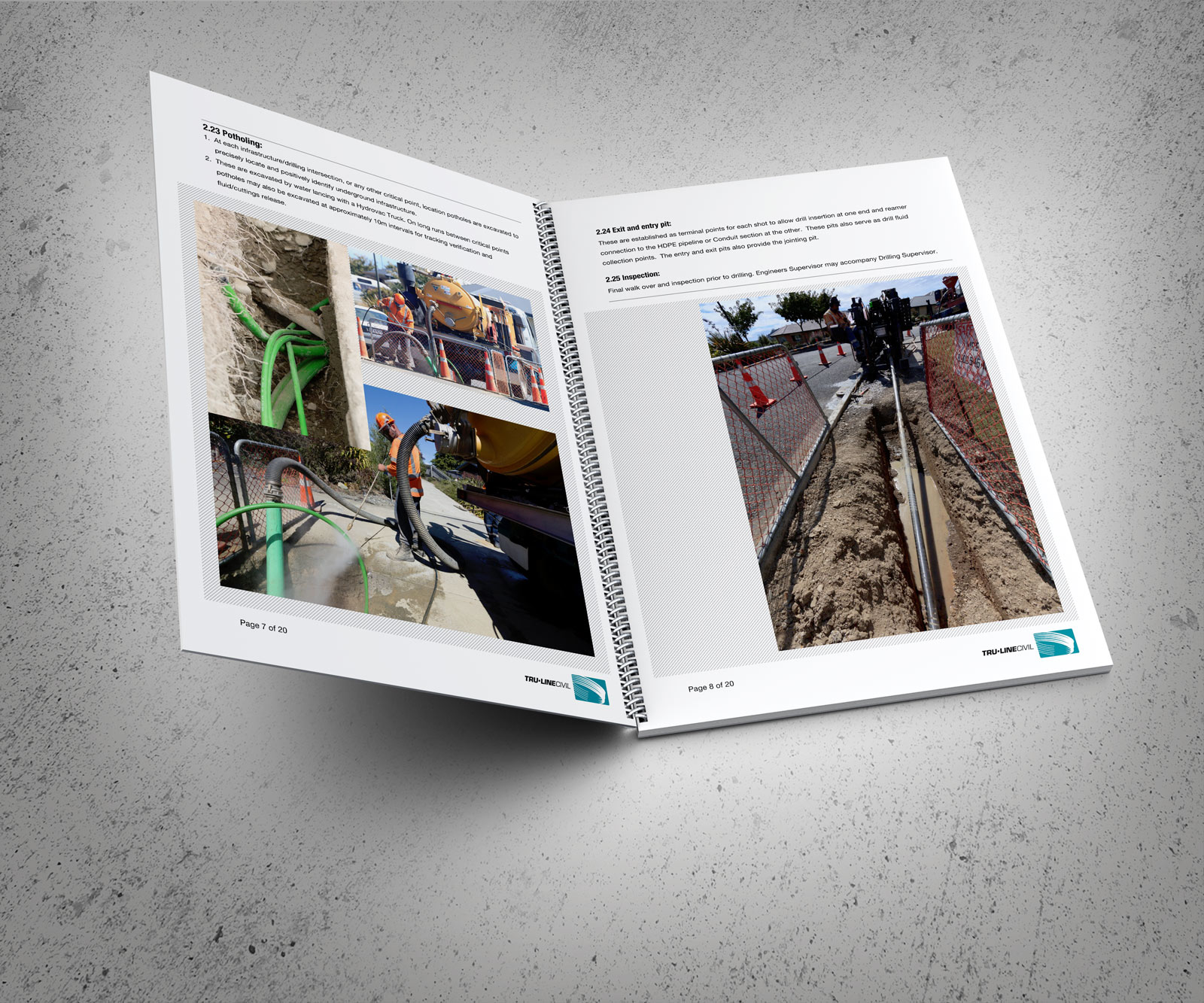 TruLine Capabilities Profile document, Horizontal Directional Drilling Methodology inside spread.