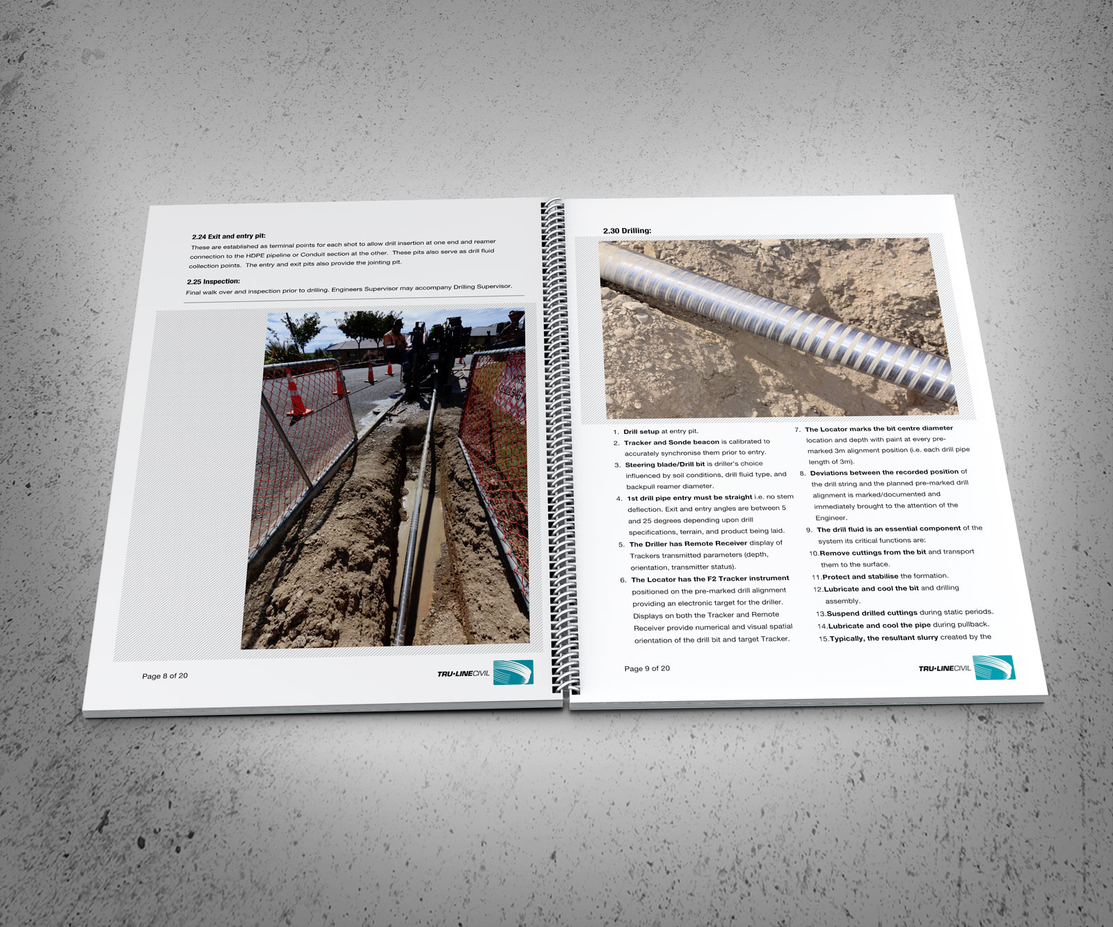 TruLine Capabilities Profile document, Horizontal Directional Drilling Methodology inside spread.