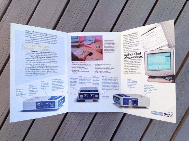 The three panel inside spread of the Myopace A5 brochure The three panel inside spread of the Myopace A5 brochure