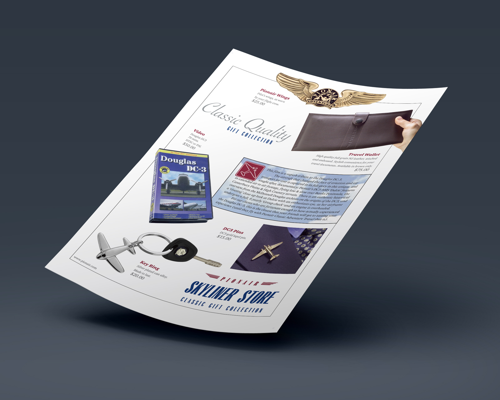 Pionair DC3 Skyliner Store, classic gift collection brochure.