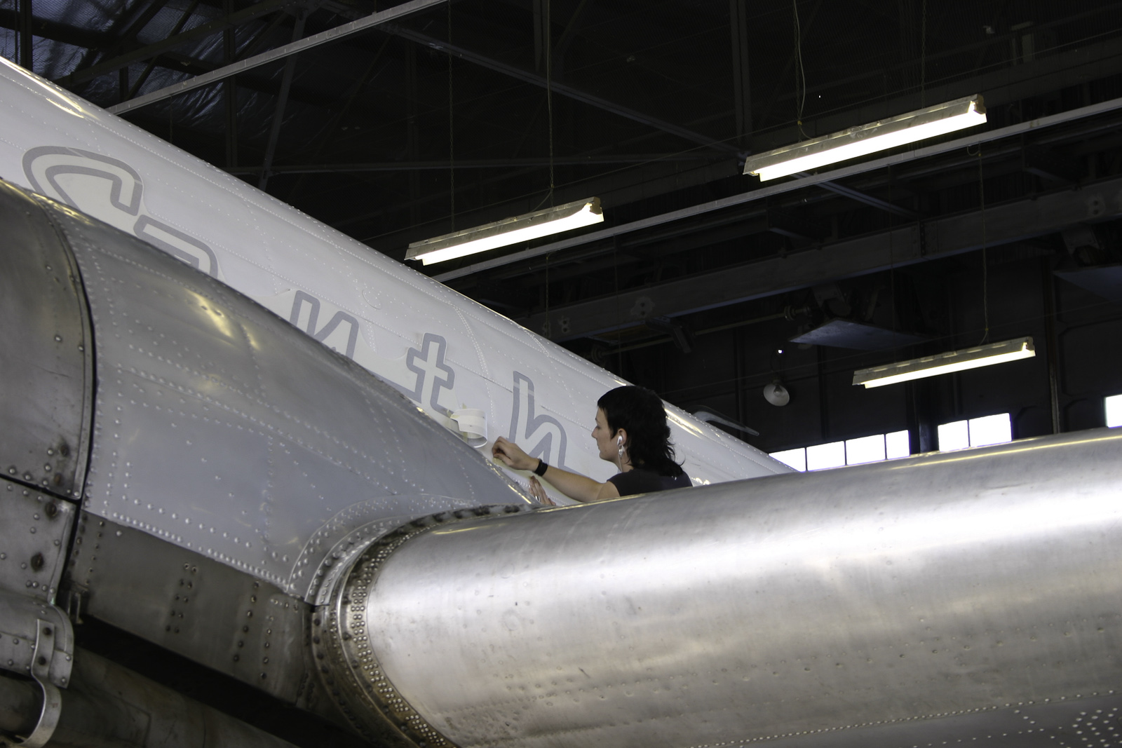 Southern DC3 ZK-AMY livery application, in the Hangar at Wigram