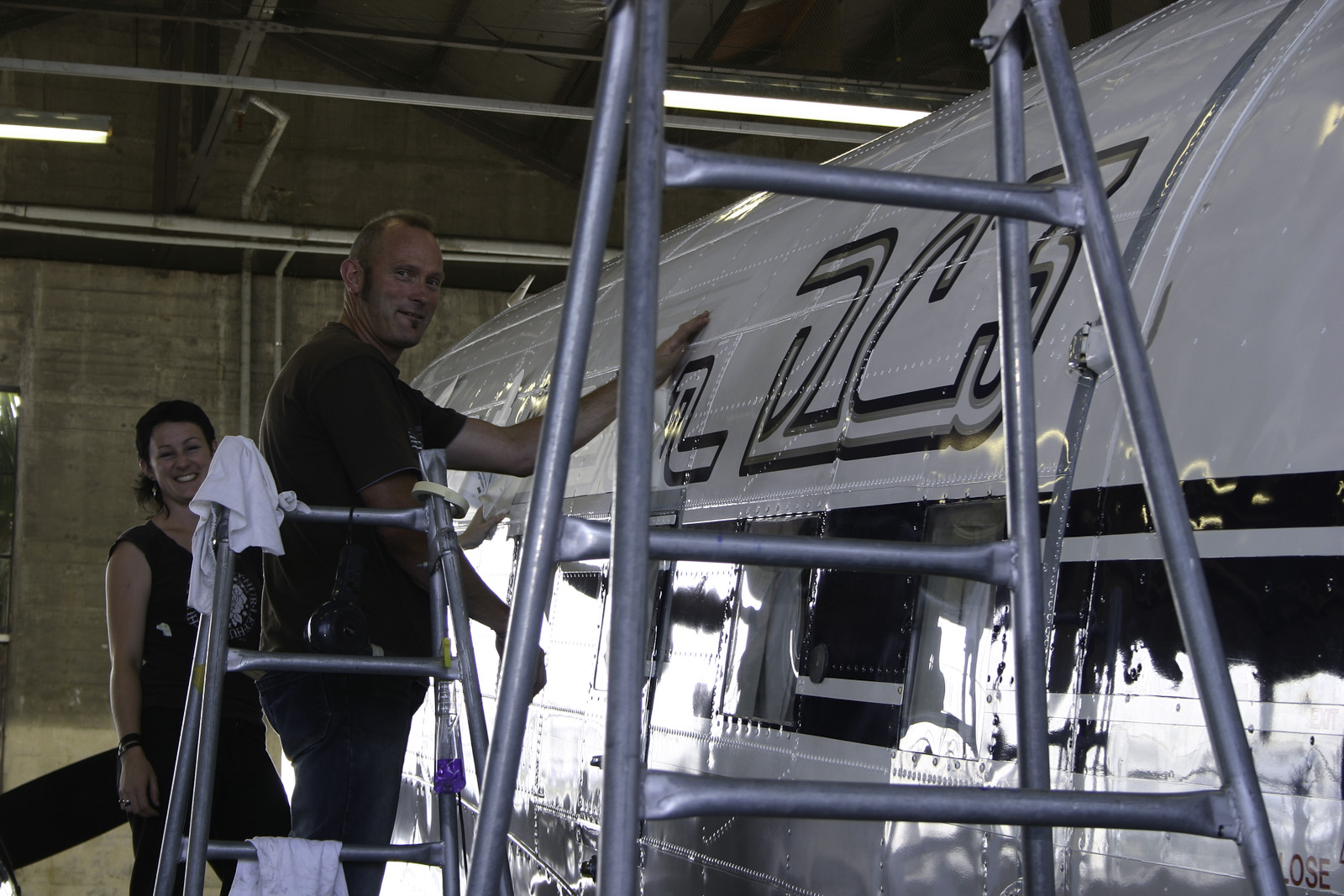 Southern DC3 ZK-AMY livery application, in the Hangar at Wigram