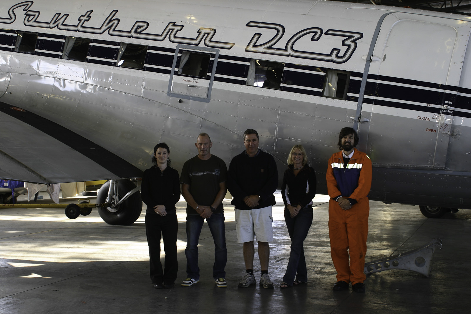 Southern DC3 ZK-AMY livery application, in the Hangar at Wigram