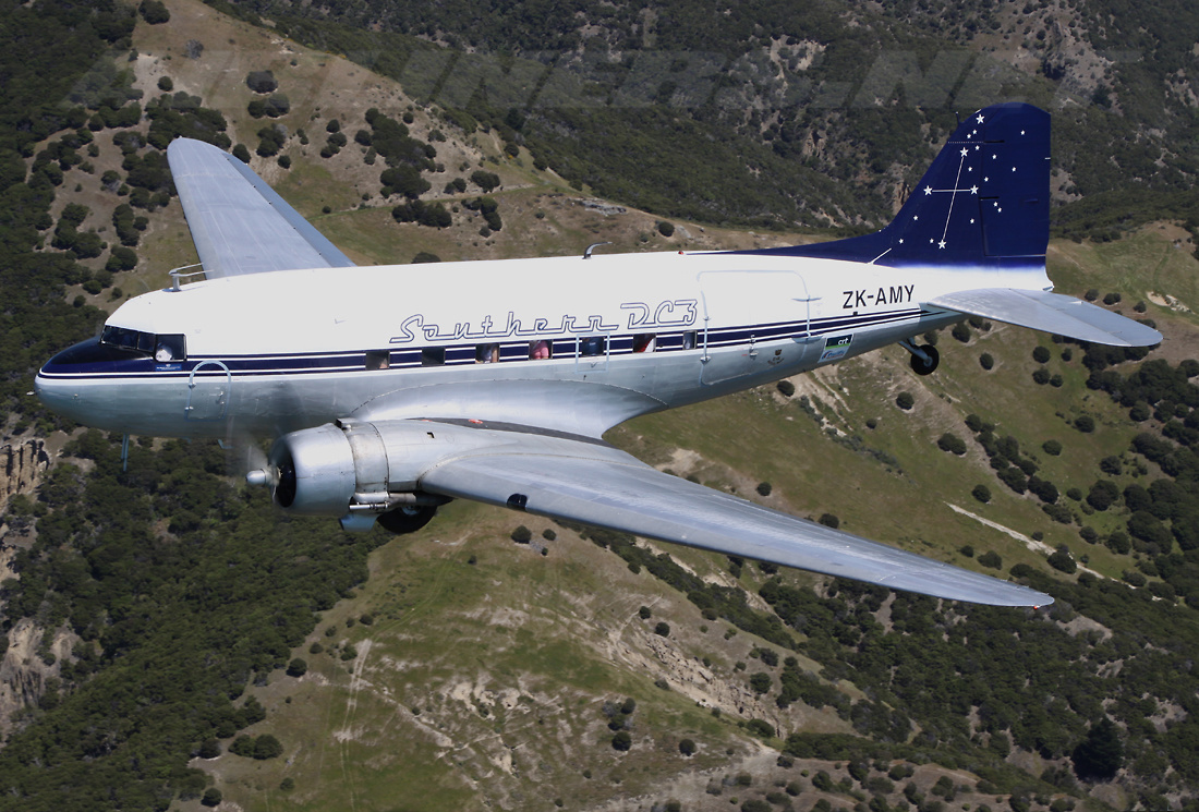 Southern DC3, ZK AMY air-to-air. Gavin Conroy.