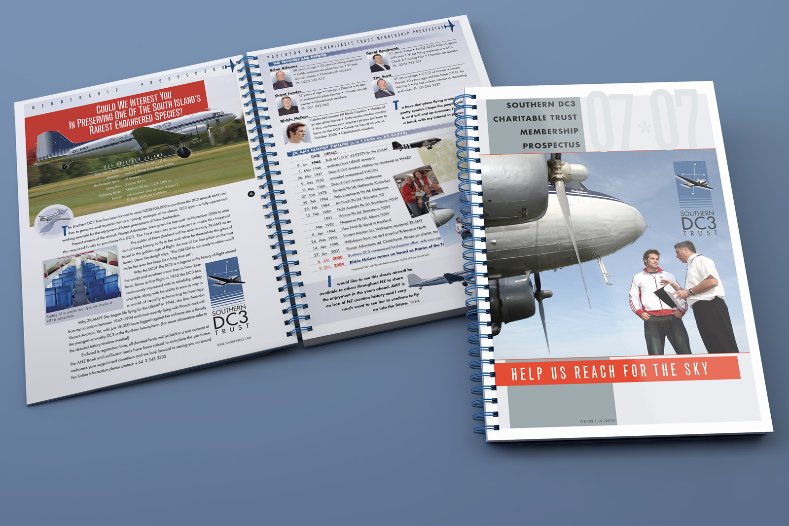 Southern DC3 Charitable Trust donations prospectus, Front cover, inside spread.