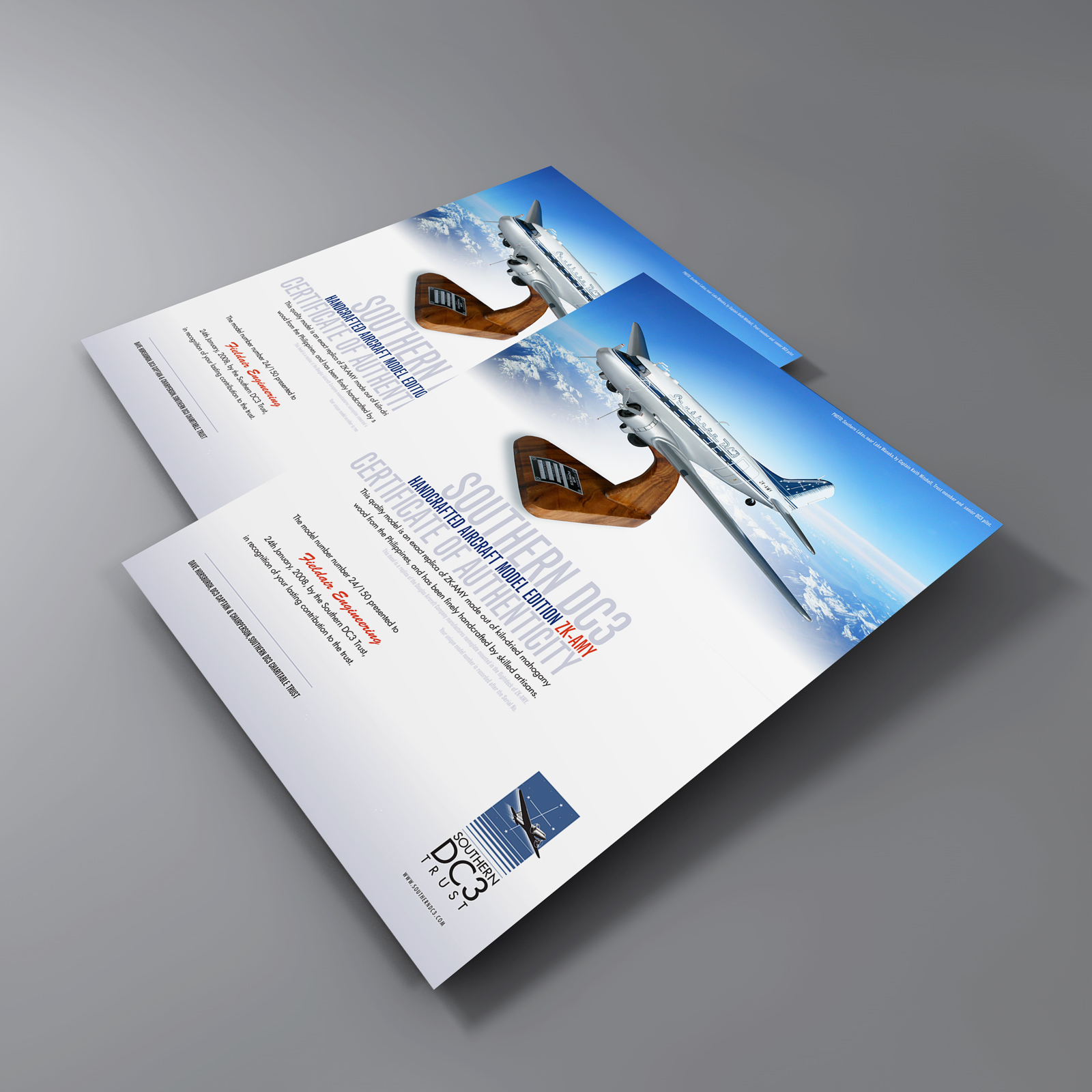 Southern DC3 Handcrafted aircraft model edition ZK-AMY, certificate of authenticity.