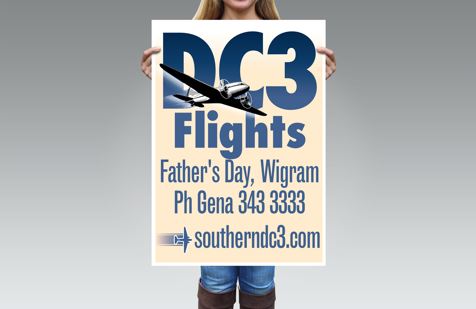 Large format, A2 street sign poster for the Southern DC3 Champagne Flights on Father’s Day