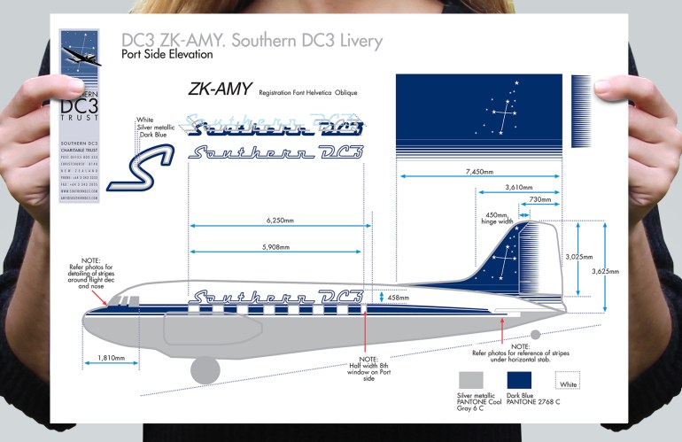 Southern DC3 livery sign writing specifications, Port Side Elevation.