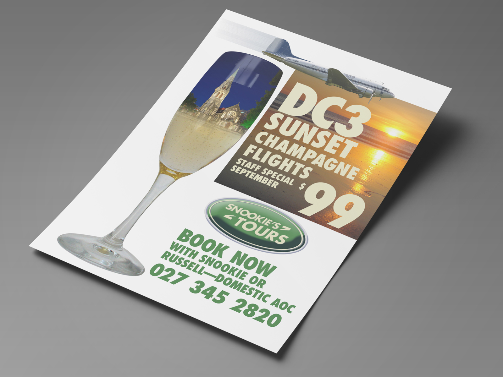 Southern DC3 Snookie’s Tours, DC3 Sunset Champagne Flights.