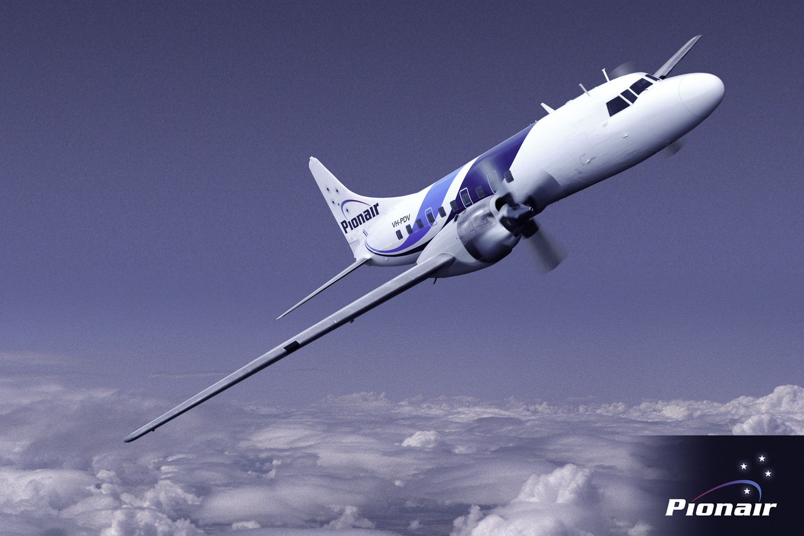 Composite air-to-air image of Pionair Australia’s Convair VH-PDV