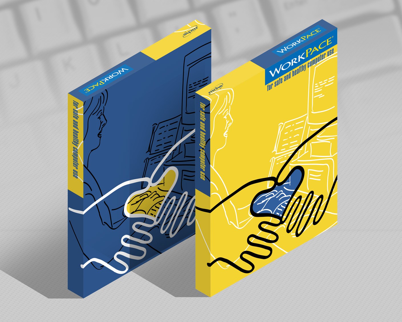 WorkPace Ergonomic resting software draft packaging concept 3D digital rendering.