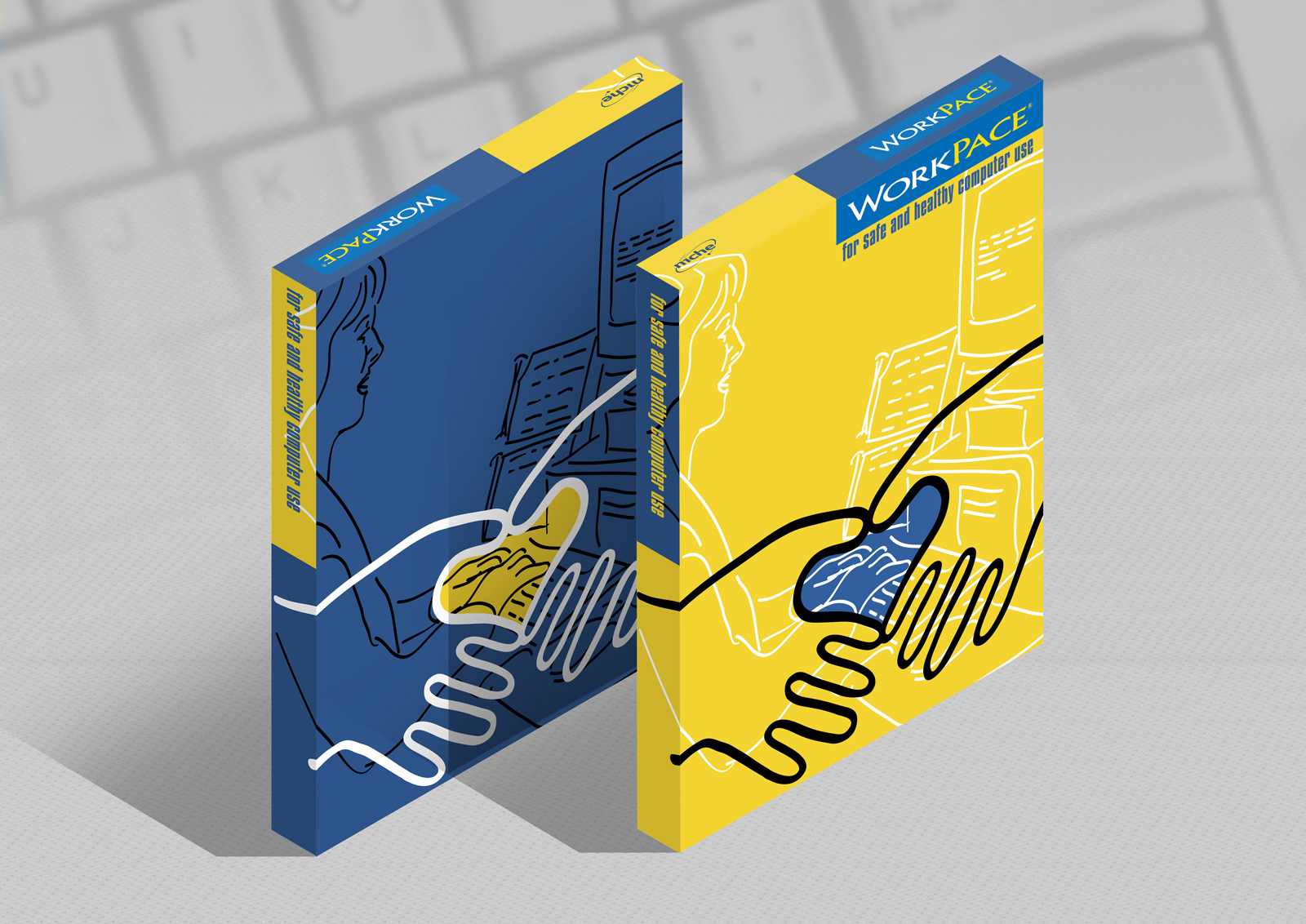 WorkPace Ergonomic resting software draft packaging concept 3D digital rendering.