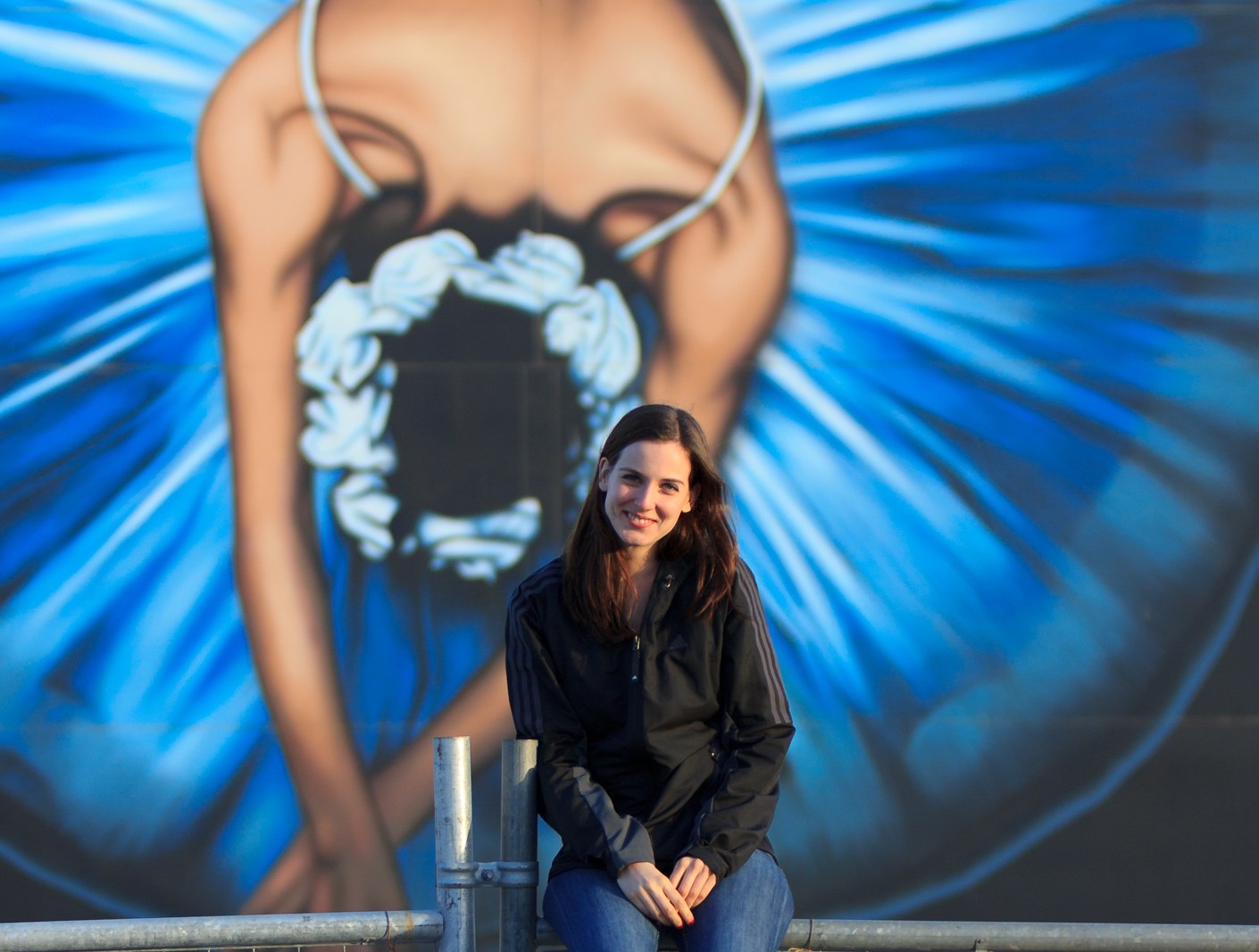 portrait with the fetching Stronger Chrischurch ballerina backdrop in Armagh Street, May 2015.