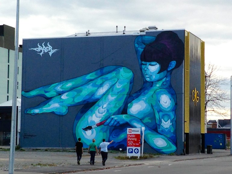 Stronger Christchurch street art view Latimer Square.