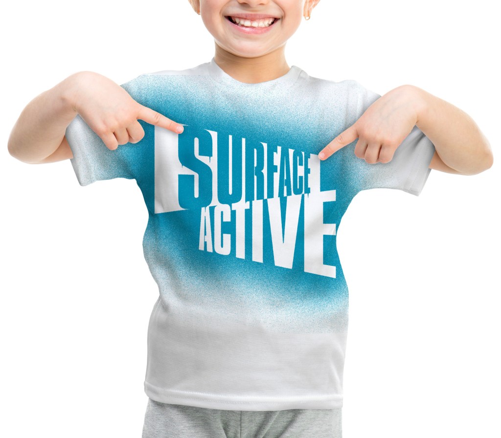 SurfaceActive logo airbrushed onto a child's white teeshirt SurfaceActive logo airbrushed onto a child's white teeshirt
