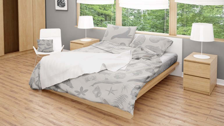 Surface Active wildlife collage design fabric print on bedding set.