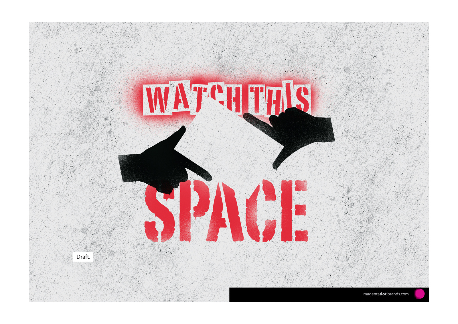 Watch This Space logo presentation document page showing an unslick iteration of the logo graffiti stencil spray bombed onto concrete.