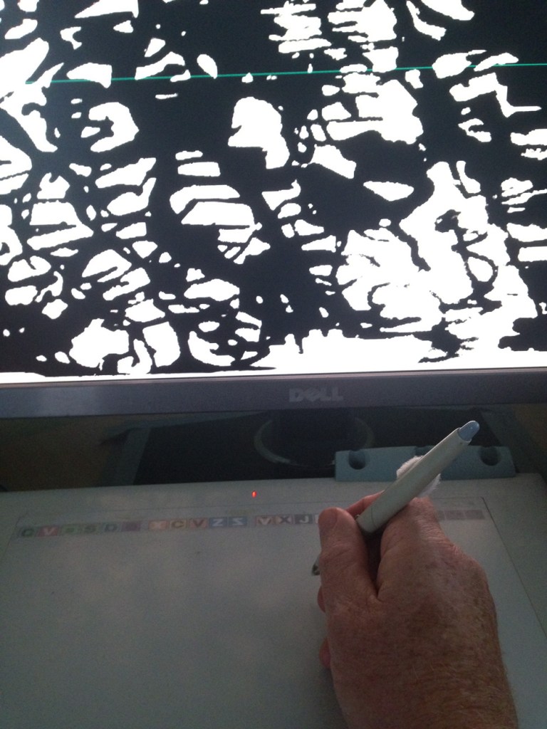 Inking over the scan with a stylus in Photoshop as I would with natural media.