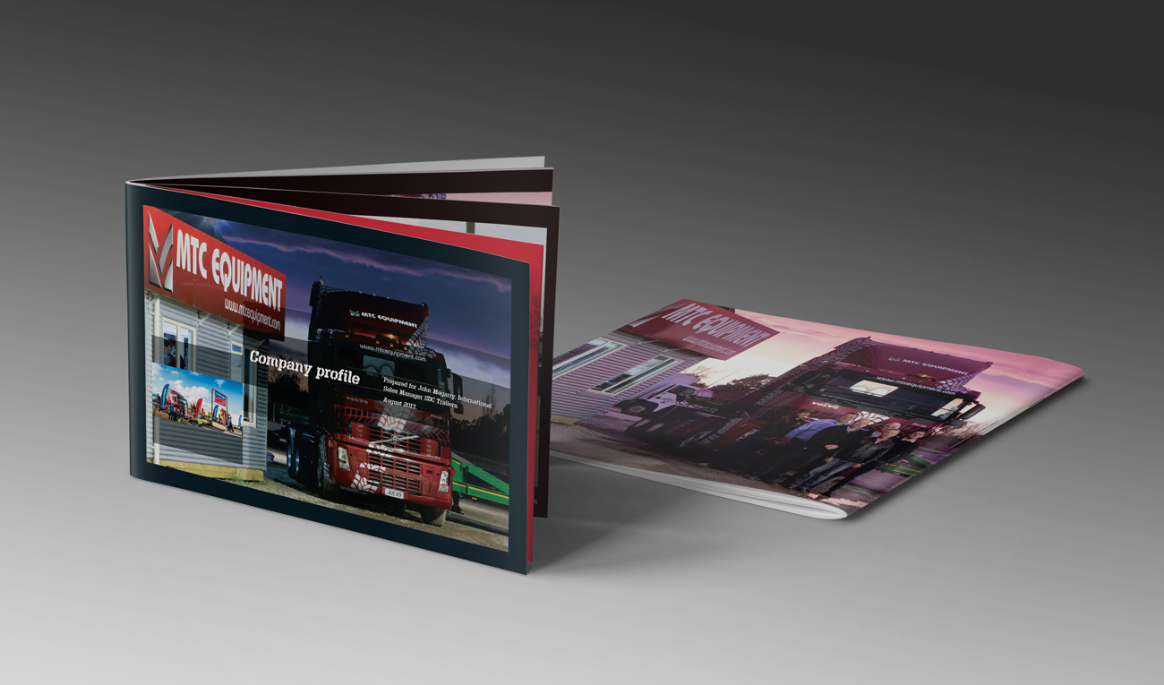 MTC Equipment company profile document front and back cover composition.