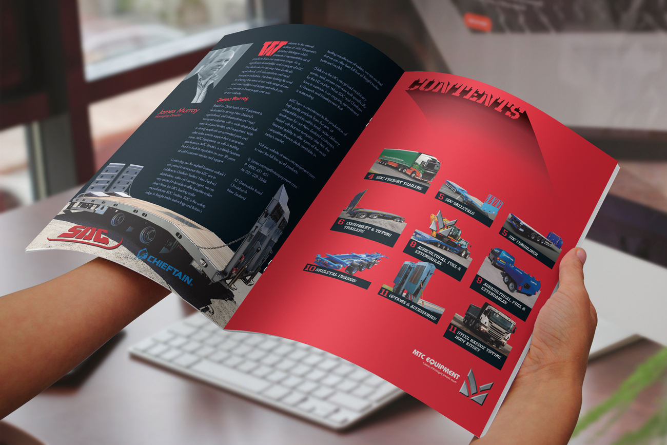 MTC Equipment 2019 Catalogue inside front cover contents spread.