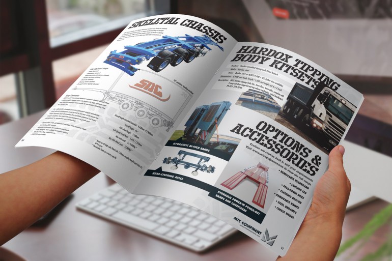 MTC Equipment 2019 Catalogue SDC Skeletal Chassis, Options & Accessories, Hardox Tipping body kitsets spread.