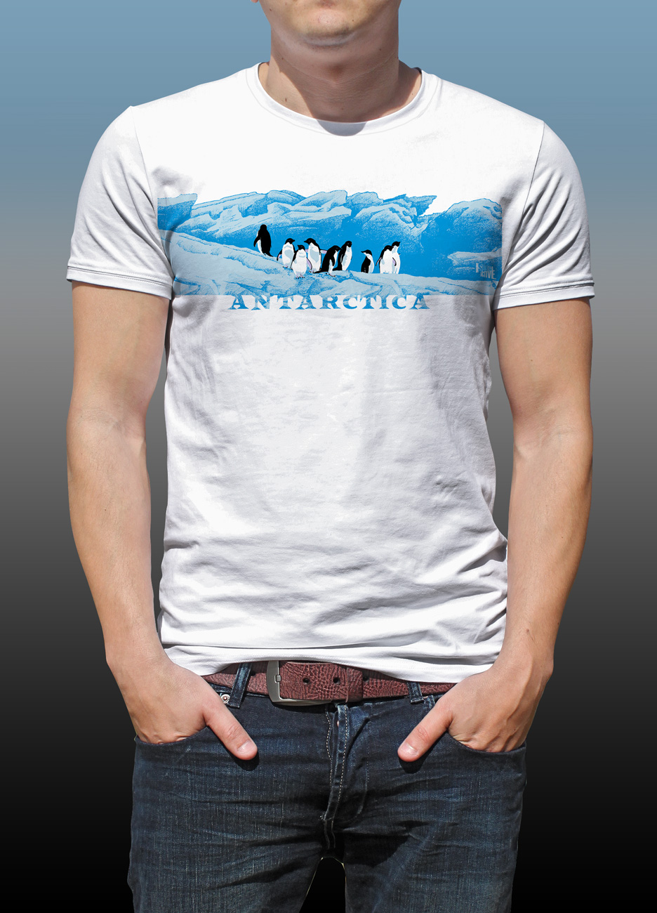 Antarctic Centre Adelies on ice design on a white T-shirt