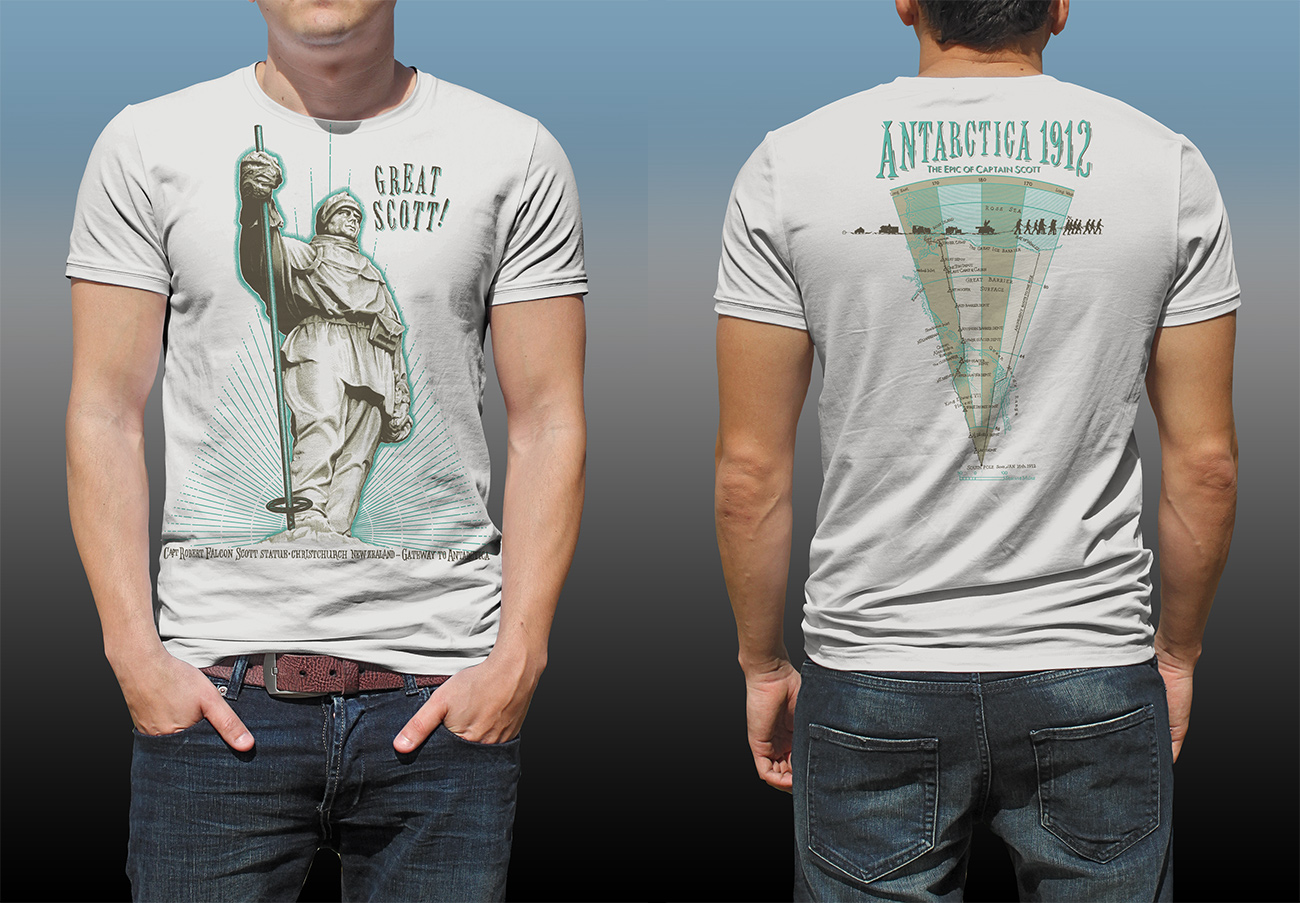 Antarctic Centre “Great Scott!”, Scott of the Antarctic pair of screen prints front and back of a natural cotton T-shirt
