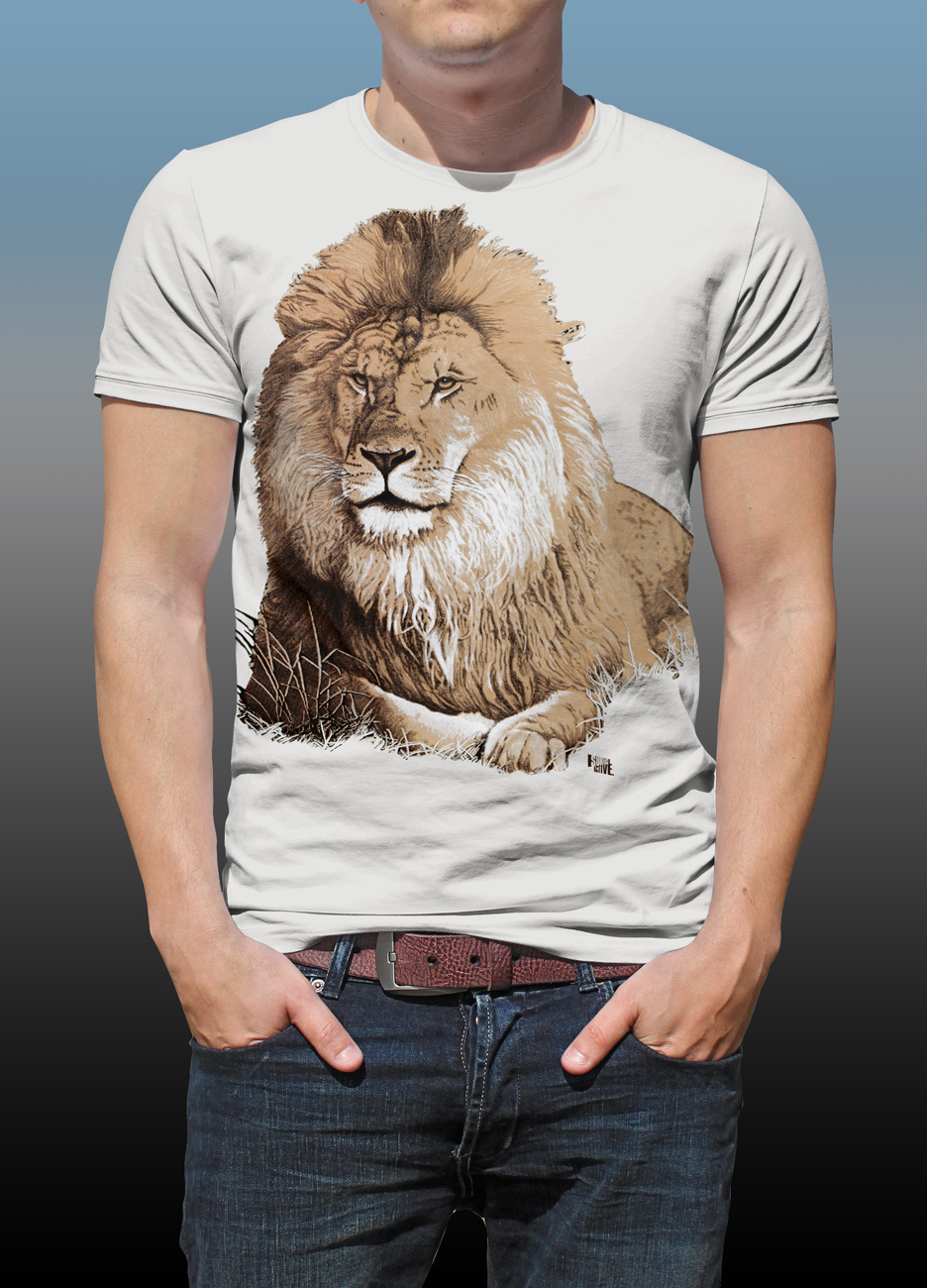 Orana Park Lion screen print on a natural cotton T-shirt