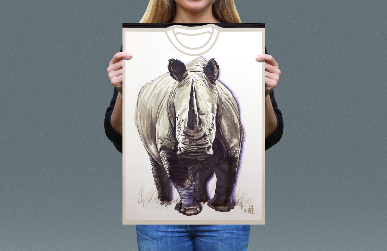 Visual presentation of White Rhino T-shirt front