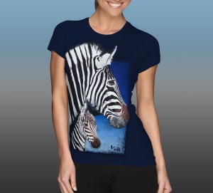 Orana Park Chapman’s Zebra screen print on a women’s navy T-shirt
