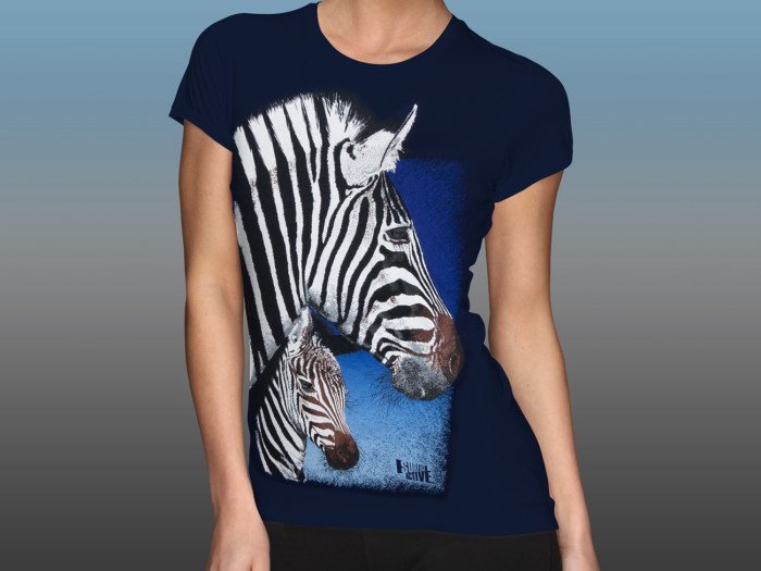 Orana Park Chapman’s Zebra screen print on a women’s navy T-shirt