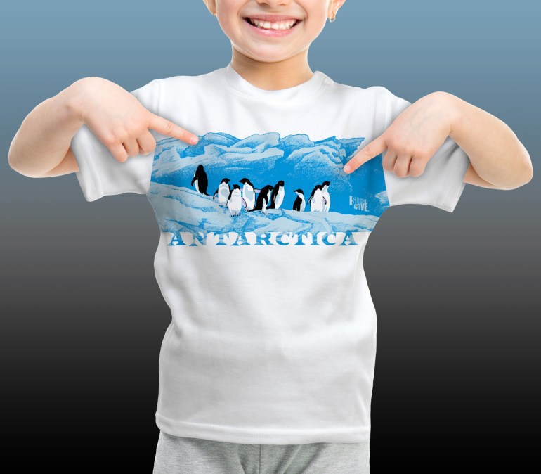 Antarctic Centre Adelies on ice Antarctica design for kids on a white T-shirt