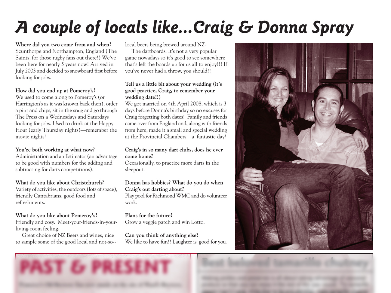 The Pomeroy’s Press. Pom’s “Locals like…” profile article. Craig and Donna Spray.