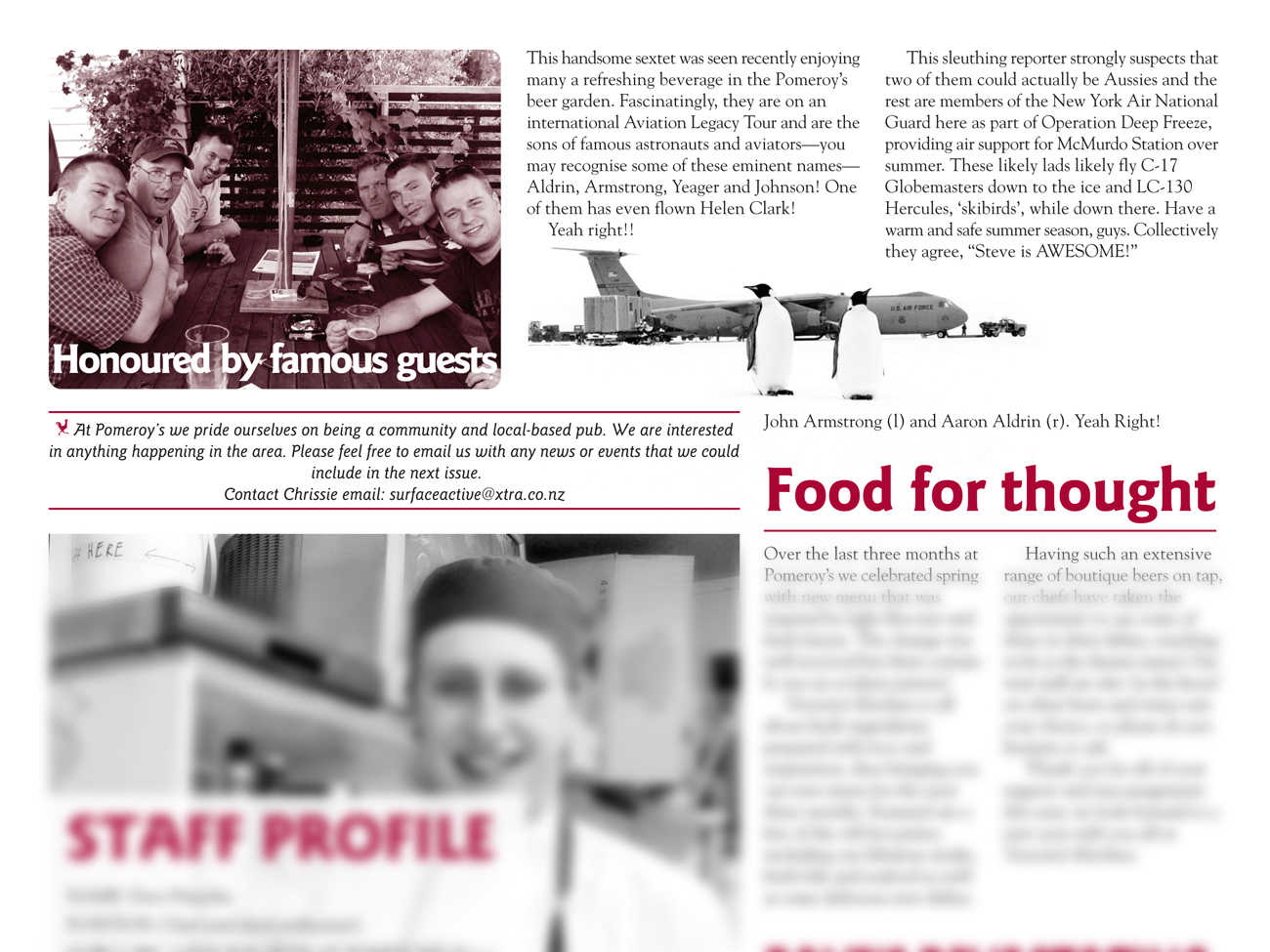 The Pomeroy’s Press. Pom’s “Locals like…” article. Famous guests.