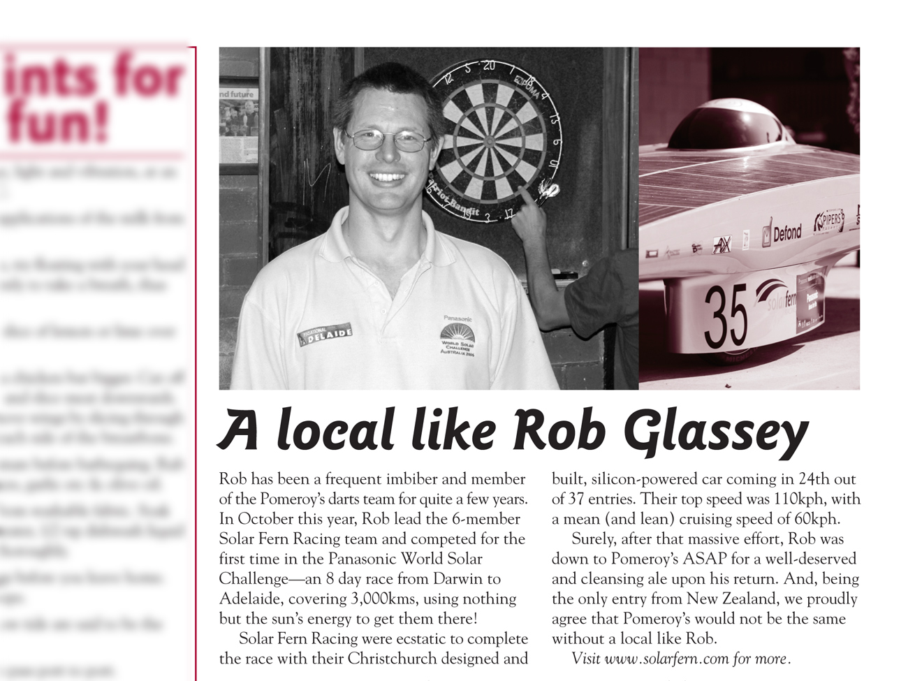 The Pomeroy’s Press. Pom’s “Locals like…” profile article. Rob Glassey.