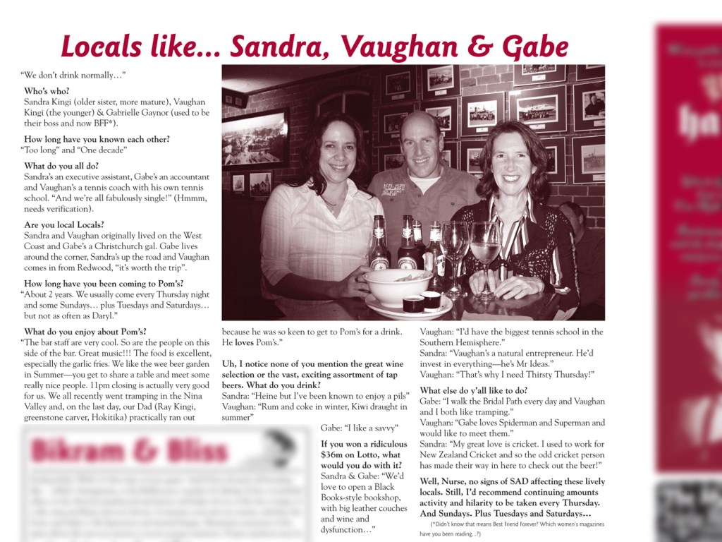 The Pomeroy’s Press. Pom’s “Locals like…” profile article. Sandra, Vaughan and Gabe.