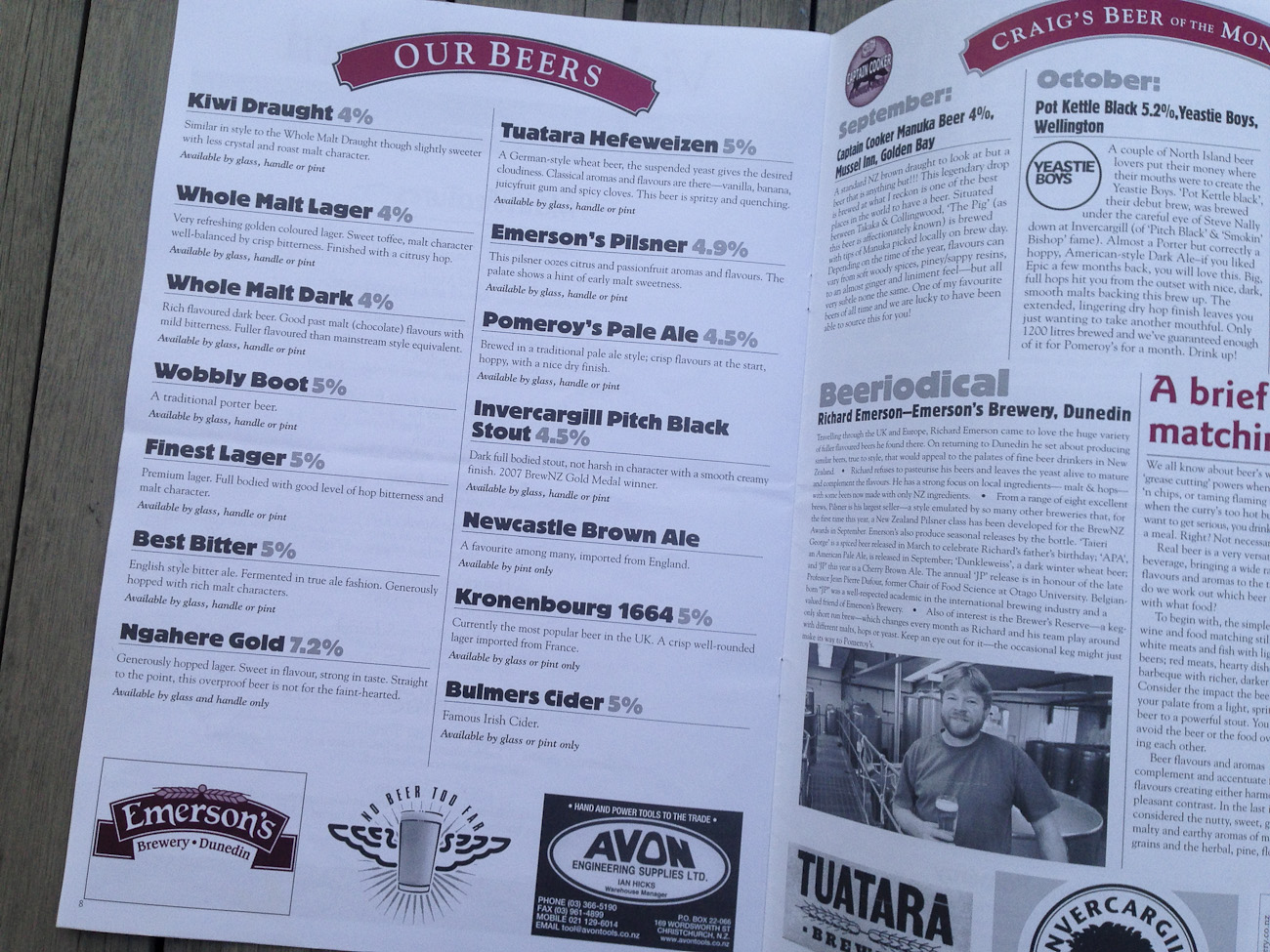 Pomeroy’s Press newsletter, “Our Beers” list of craft beer brews, “Craig’s Beer of the Month” and “Beeriodical” feature about craft breweries, craft beer and craft brewing personalities.