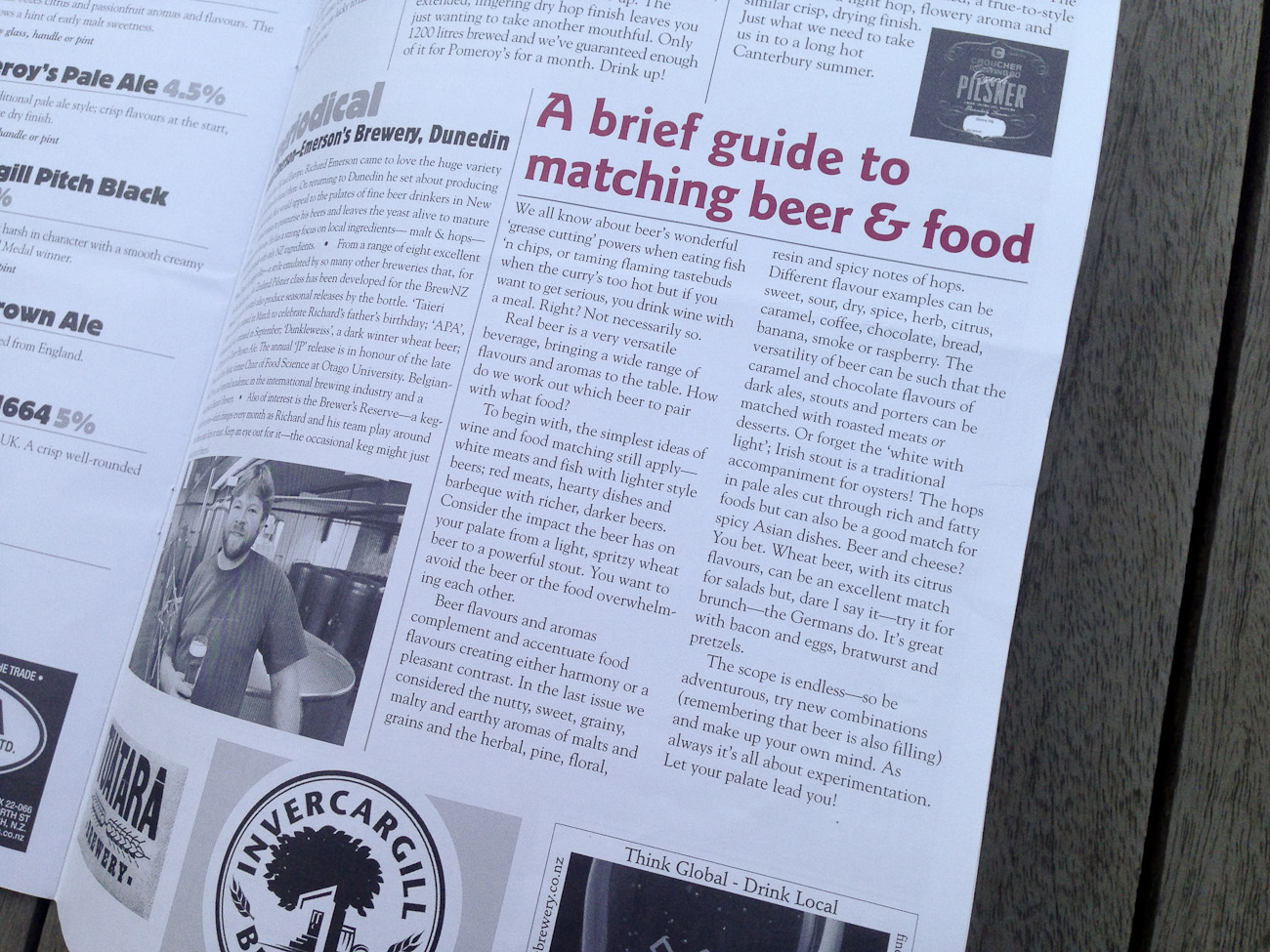 Pomeroy’s Press newsletter, article about matching beer and food.